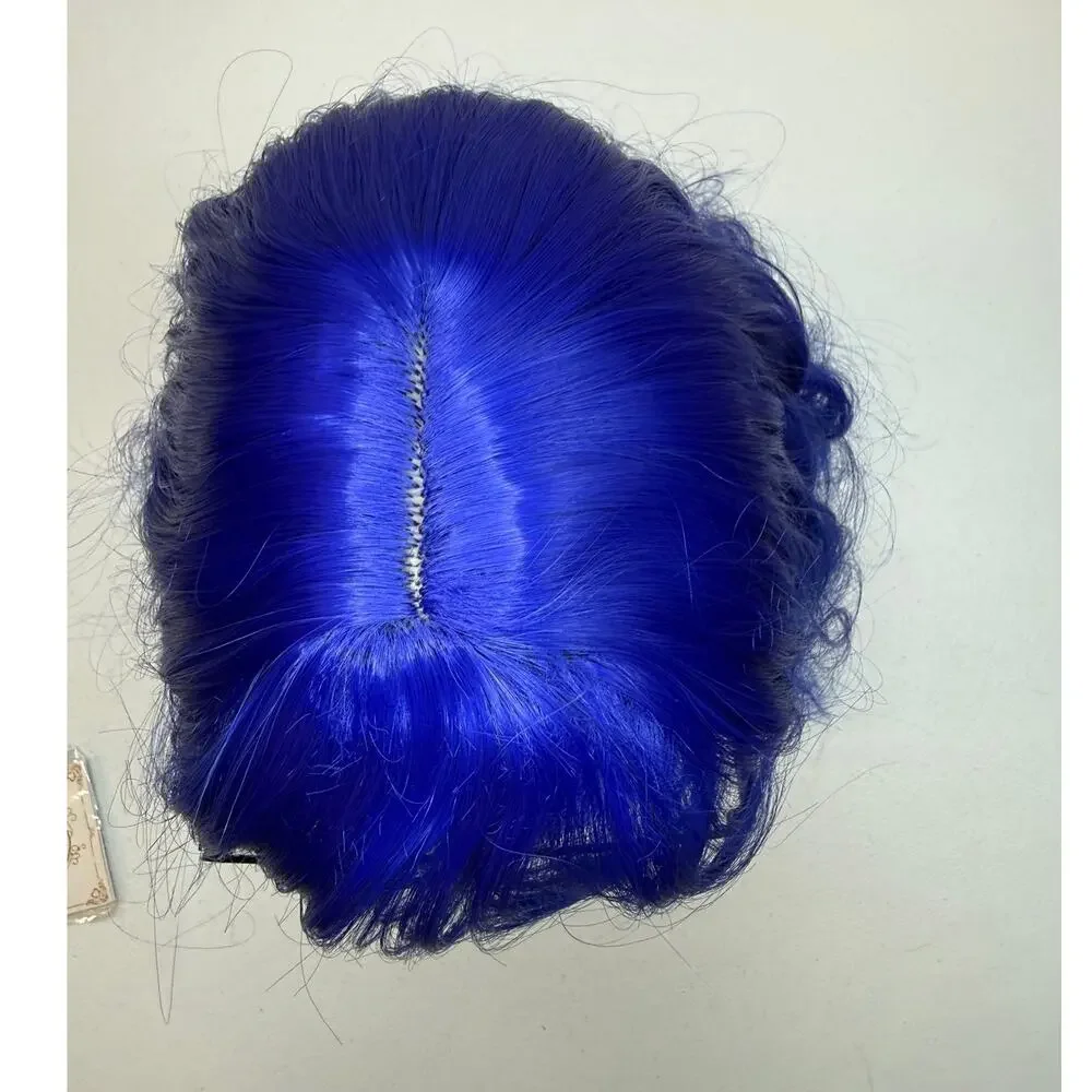 Bright Blue Wavy Cosplay Wig with Blue Sunglasses & Wig Cap
